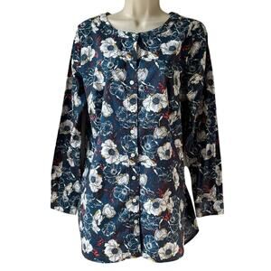 2/$25 small Duluth Trading Company Floral Pocket Button Anti Wrinkle Tunic Shirt